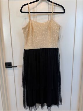Dress the Population Girls Cream Sequin Bodice with Black Tulle Skirt